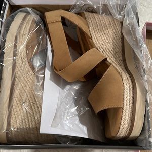 New in box, never worn Soda wedge in tan size 10